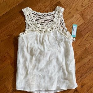 Laju 100% cotton Boho Crochet Fun Pom-Pom off white Tank Blouse Sleeveless Top M